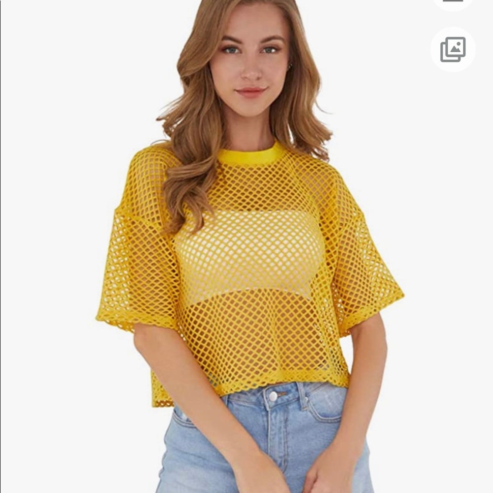Women's Mesh Cover Up See Through Fishnet T-Shirt Crop Top